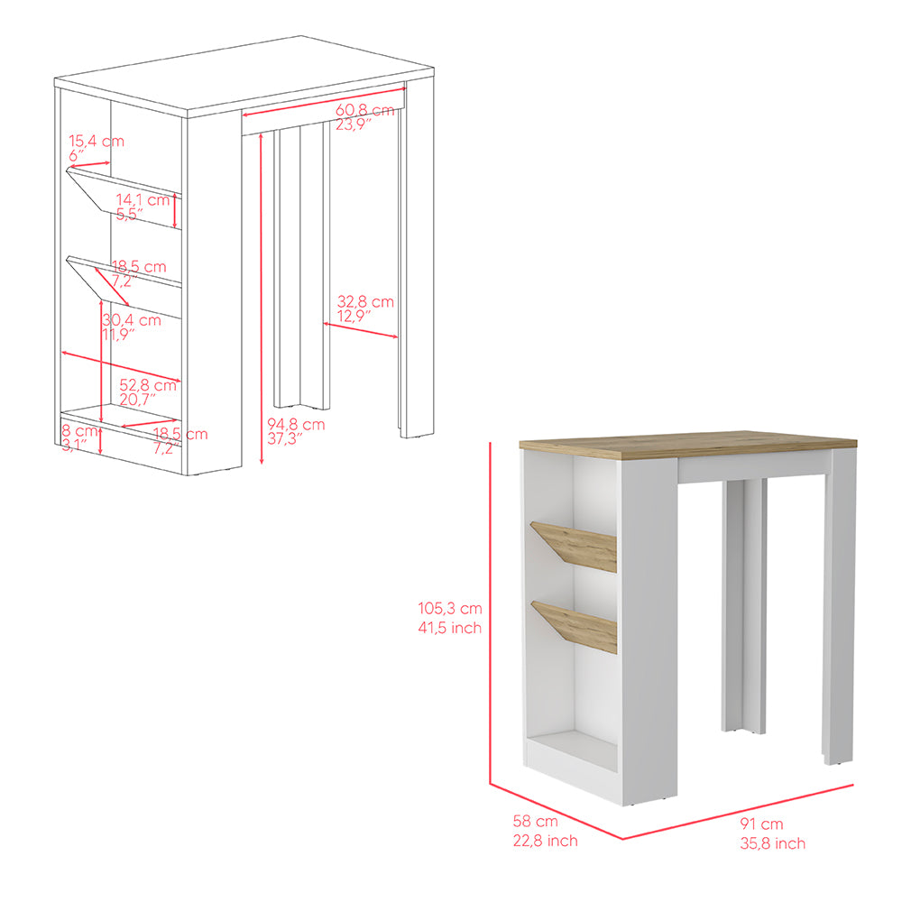 Reston 2 Piece Kitchen Set, Kitchen Island + Pantry Cabinet, White / Light Oak Finish