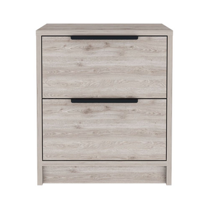 Nightstand Cervants, Two Drawers, Metal Handle, Light Gray Finish