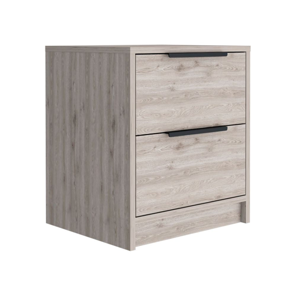 Nightstand Cervants, Two Drawers, Metal Handle, Light Gray Finish