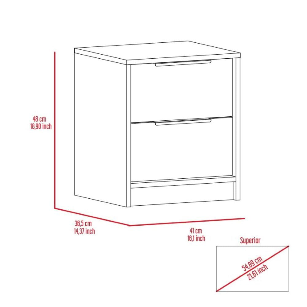 Nightstand Cervants, Two Drawers, Metal Handle, Light Gray Finish