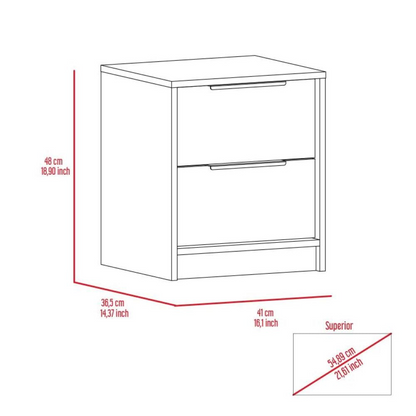 Nightstand Cervants, Two Drawers, Metal Handle, Light Gray Finish