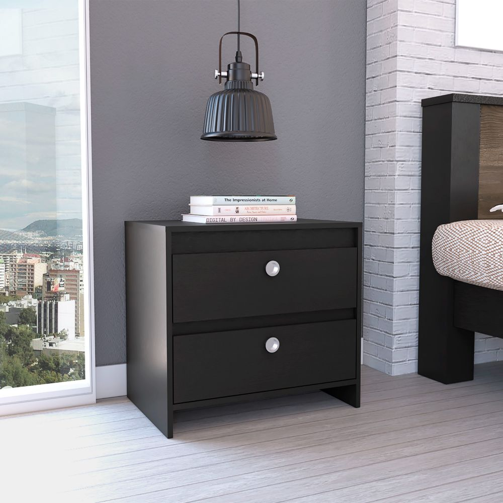 Nightstand Dreams, Two Drawers, Black Wengue Finish