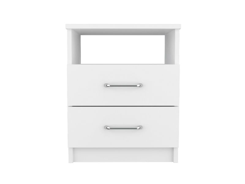 Nightstand Olienza, Two Drawers, One Shelf, White Finish