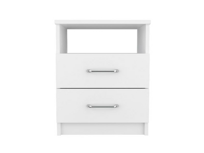 Nightstand Olienza, Two Drawers, One Shelf, White Finish