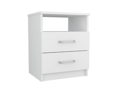 Nightstand Olienza, Two Drawers, One Shelf, White Finish