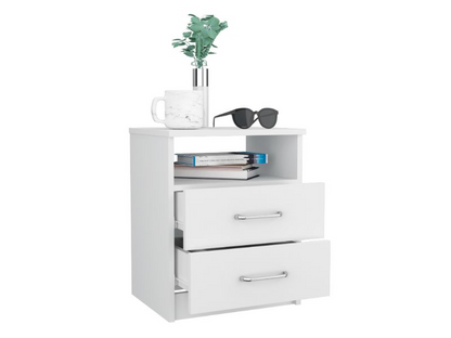 Nightstand Olienza, Two Drawers, One Shelf, White Finish