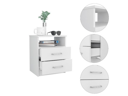 Nightstand Olienza, Two Drawers, One Shelf, White Finish