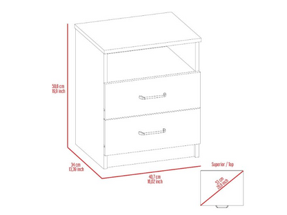 Nightstand Olienza, Two Drawers, One Shelf, White Finish