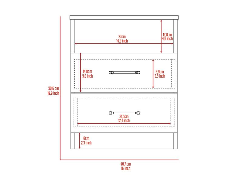 Nightstand Olienza, Two Drawers, One Shelf, White Finish