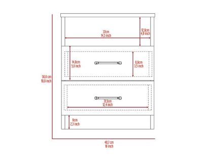 Nightstand Olienza, Two Drawers, One Shelf, White Finish