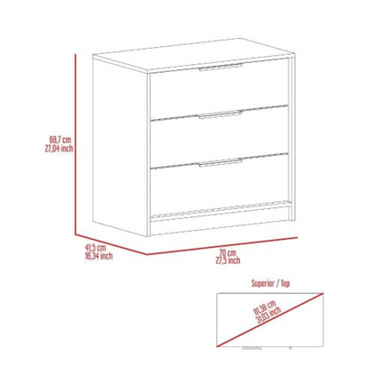 3 Drawers Dresser Maryland, Superior Top, Light Gray Finish