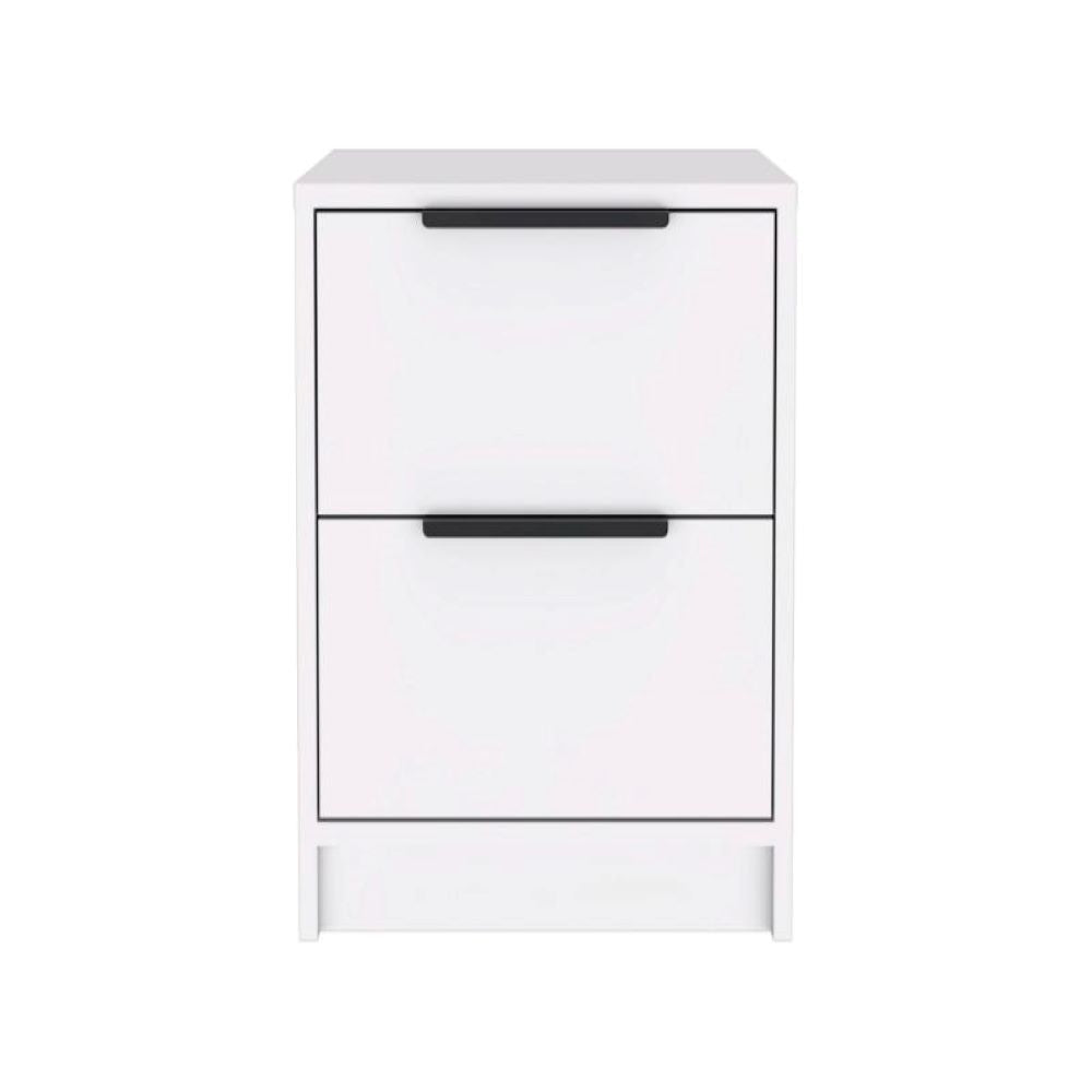 Nightstand Cervants, Two Drawers, Metal Handle, White Finish