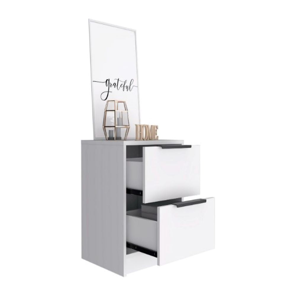 Nightstand Cervants, Two Drawers, Metal Handle, White Finish