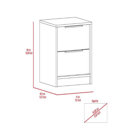 Nightstand Cervants, Two Drawers, Metal Handle, White Finish