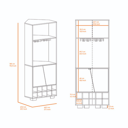 Corner Bar Cabinet Albarr, Ten Wine Cubbies, Two Shelves, Double Door - Dark Oak / Pine