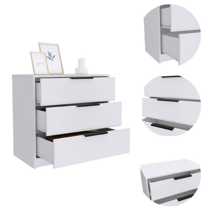 3 Drawers Dresser Maryland, Superior Top, White Finish