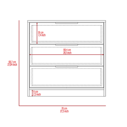 3 Drawers Dresser Maryland, Superior Top, White Finish