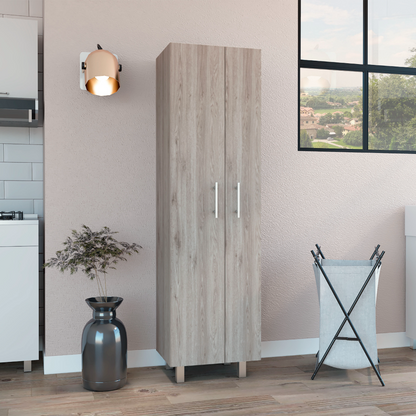 Closet Pantry Copenhague, Five Shelves, Double Door Cabinet, Light Gray / White Finish