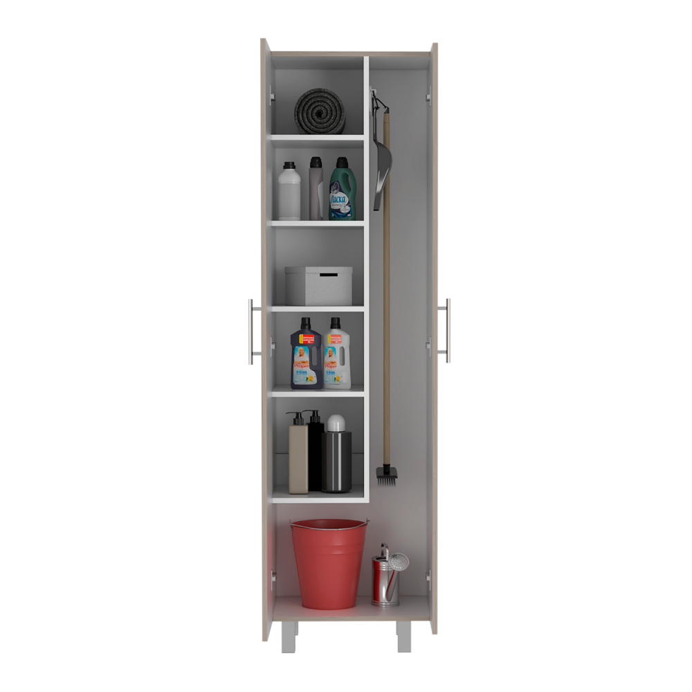 Closet Pantry Copenhague, Five Shelves, Double Door Cabinet, Light Gray / White Finish