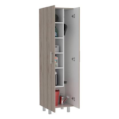 Closet Pantry Copenhague, Five Shelves, Double Door Cabinet, Light Gray / White Finish