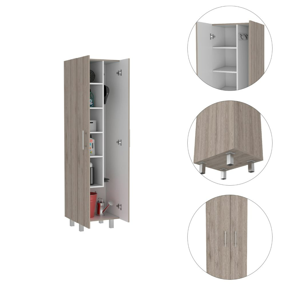 Closet Pantry Copenhague, Five Shelves, Double Door Cabinet, Light Gray / White Finish