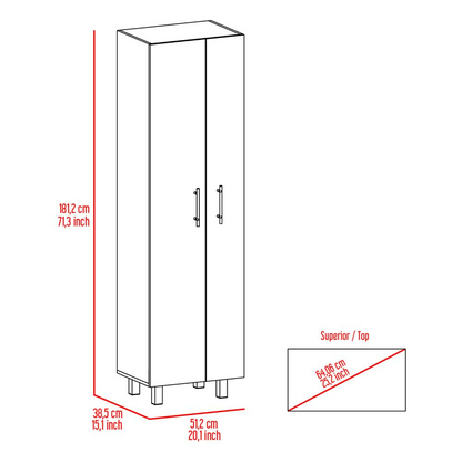 Closet Pantry Copenhague, Five Shelves, Double Door Cabinet, Light Gray / White Finish