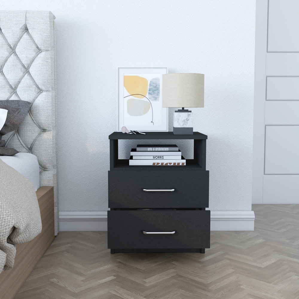 Nightstand Olivenza, Two Drawers, Black Wengue Finish