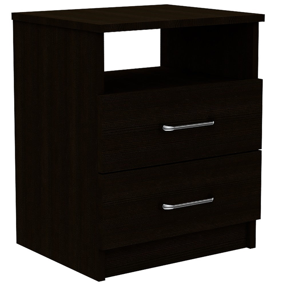 Nightstand Olivenza, Two Drawers, Black Wengue Finish