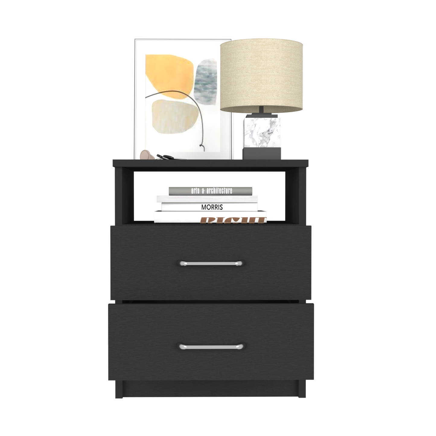 Nightstand Olivenza, Two Drawers, Black Wengue Finish