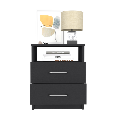 Nightstand Olivenza, Two Drawers, Black Wengue Finish