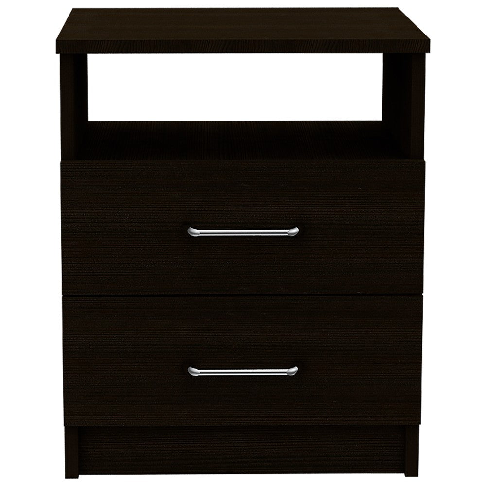 Nightstand Olivenza, Two Drawers, Black Wengue Finish