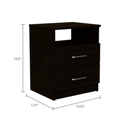 Nightstand Olivenza, Two Drawers, Black Wengue Finish