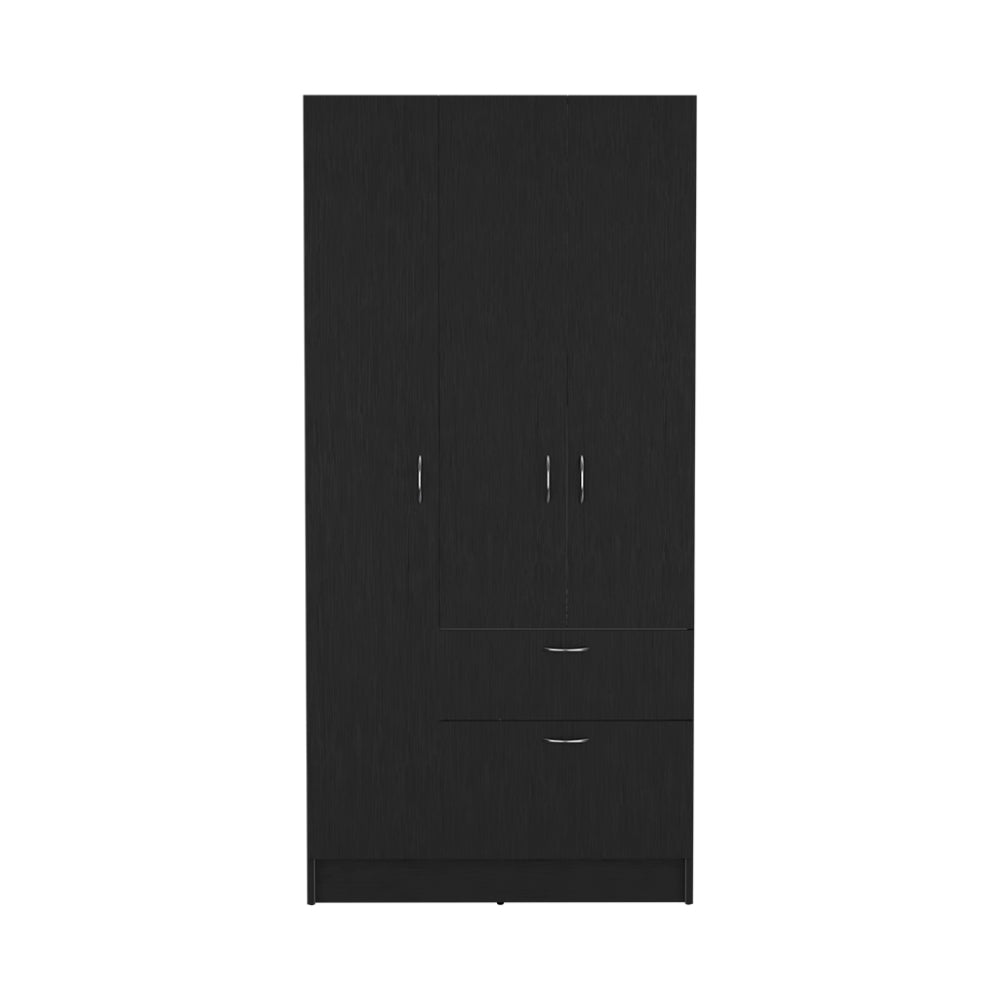 Armoire Cobra, Double Door Cabinets, One Drawer, Five Shelves, Black Wengue / White Finish