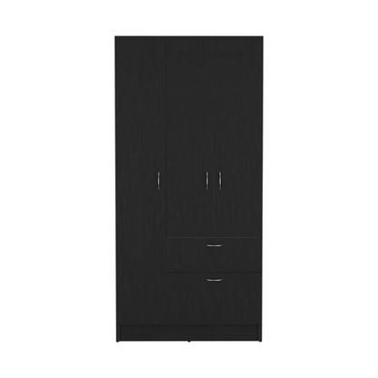 Armoire Cobra, Double Door Cabinets, One Drawer, Five Shelves, Black Wengue / White Finish