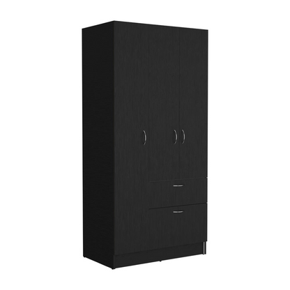 Armoire Cobra, Double Door Cabinets, One Drawer, Five Shelves, Black Wengue / White Finish