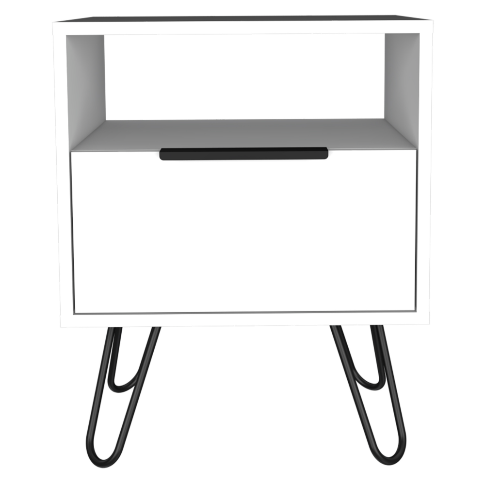 Nightstand Skyoner, Single Drawer, Hairpin Legs, White Finish