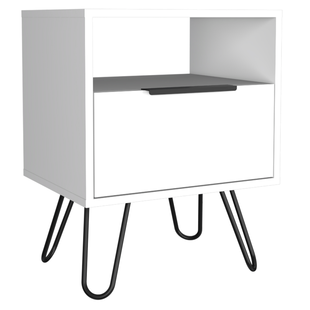 Nightstand Skyoner, Single Drawer, Hairpin Legs, White Finish