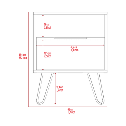 Nightstand Skyoner, Single Drawer, Hairpin Legs, White Finish