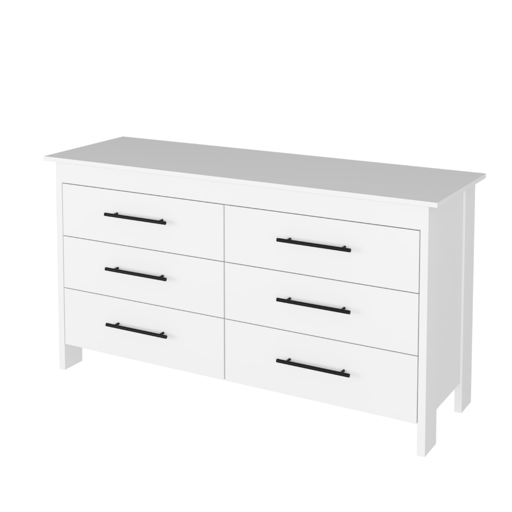 6 Drawer Double Dresser Wezz, Four Legs, Superior Top, White Finish