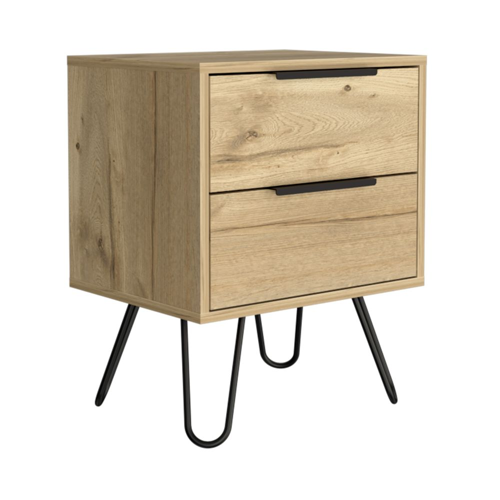 Nightstand Skyoner 2, Harpin Legs, Two Drawers, Light Oak Finish