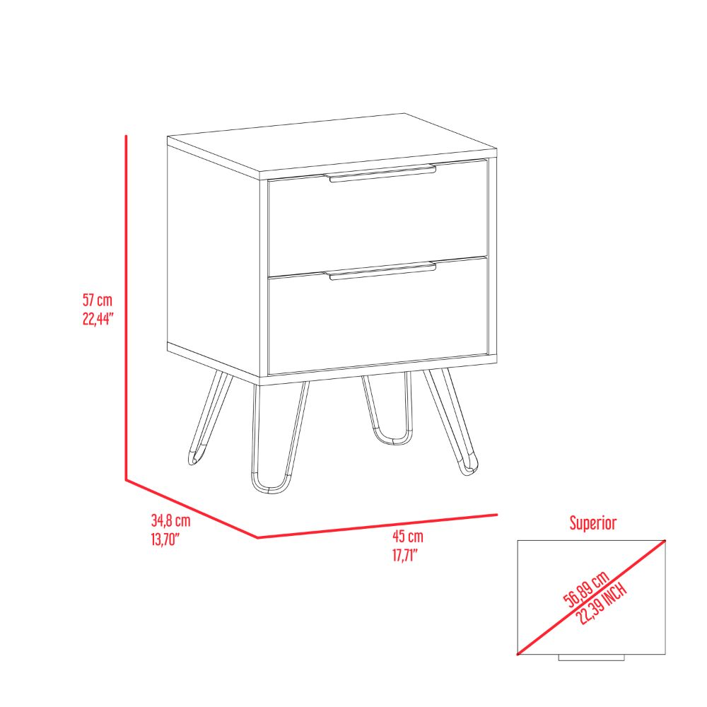 Nightstand Skyoner 2, Harpin Legs, Two Drawers, Light Oak Finish