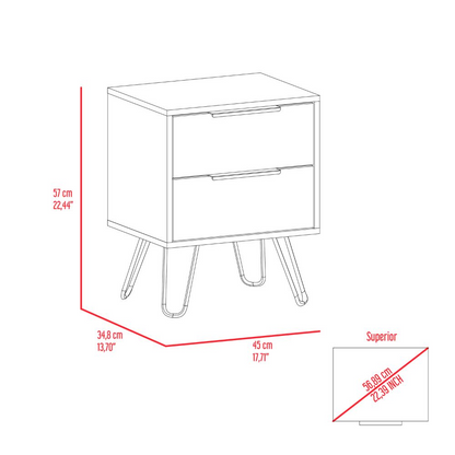 Nightstand Skyoner 2, Harpin Legs, Two Drawers, Light Oak Finish