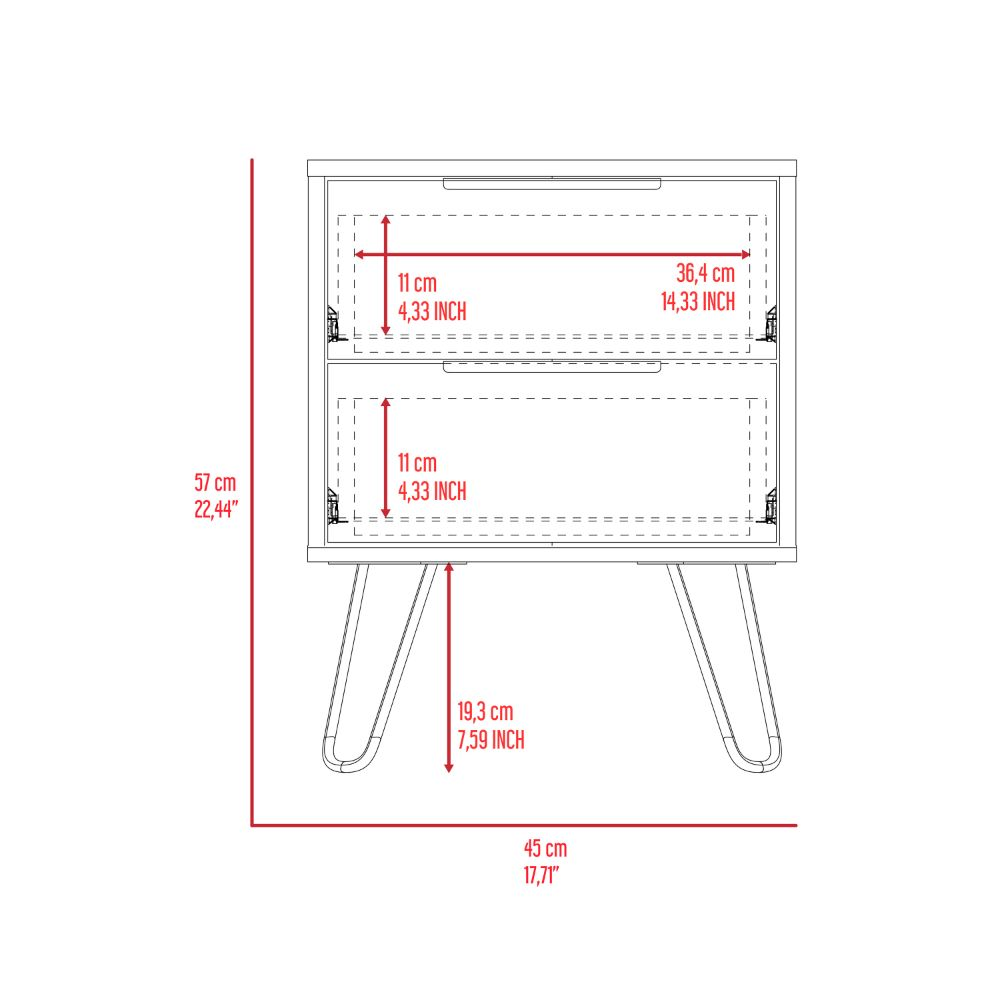 Nightstand Skyoner 2, Harpin Legs, Two Drawers, Light Oak Finish