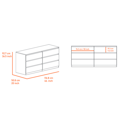 6 Drawer Double Dresser Tronx, Superior Top, White Finish