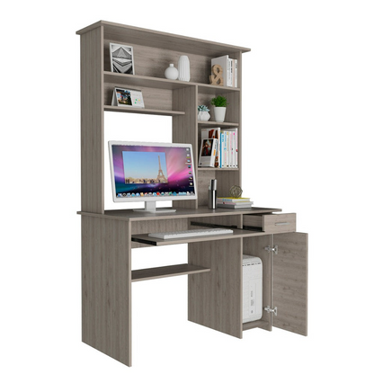 Computer Desk Acequia, Multiple Shelves, Light Gray Finish