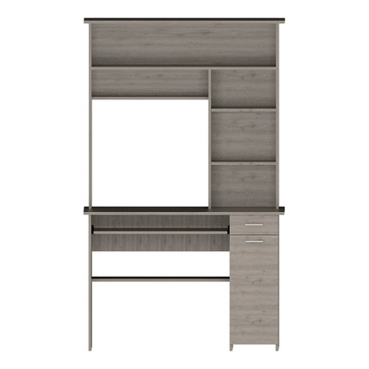 Computer Desk Acequia, Multiple Shelves, Light Gray Finish