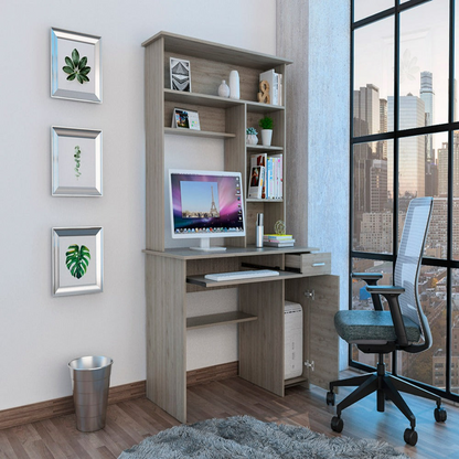 Computer Desk Acequia, Multiple Shelves, Light Gray Finish