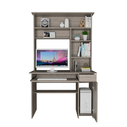 Computer Desk Acequia, Multiple Shelves, Light Gray Finish