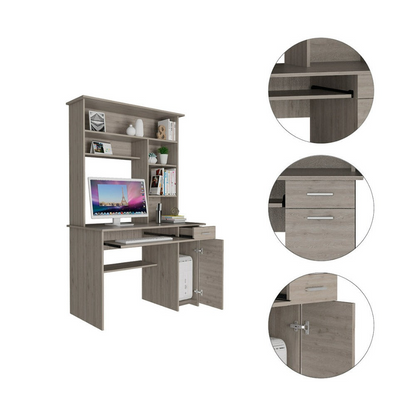 Computer Desk Acequia, Multiple Shelves, Light Gray Finish