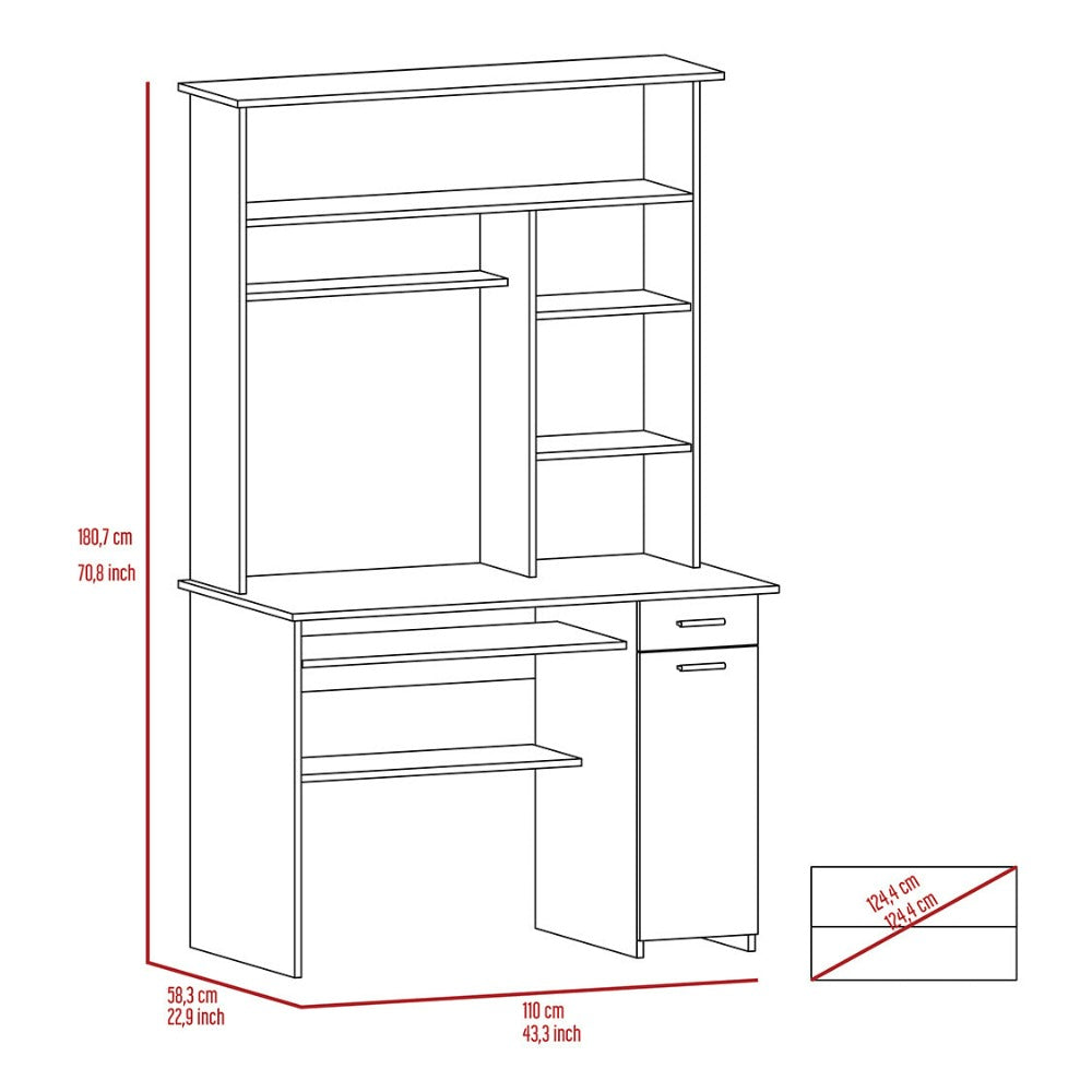 Computer Desk Acequia, Multiple Shelves, Light Gray Finish